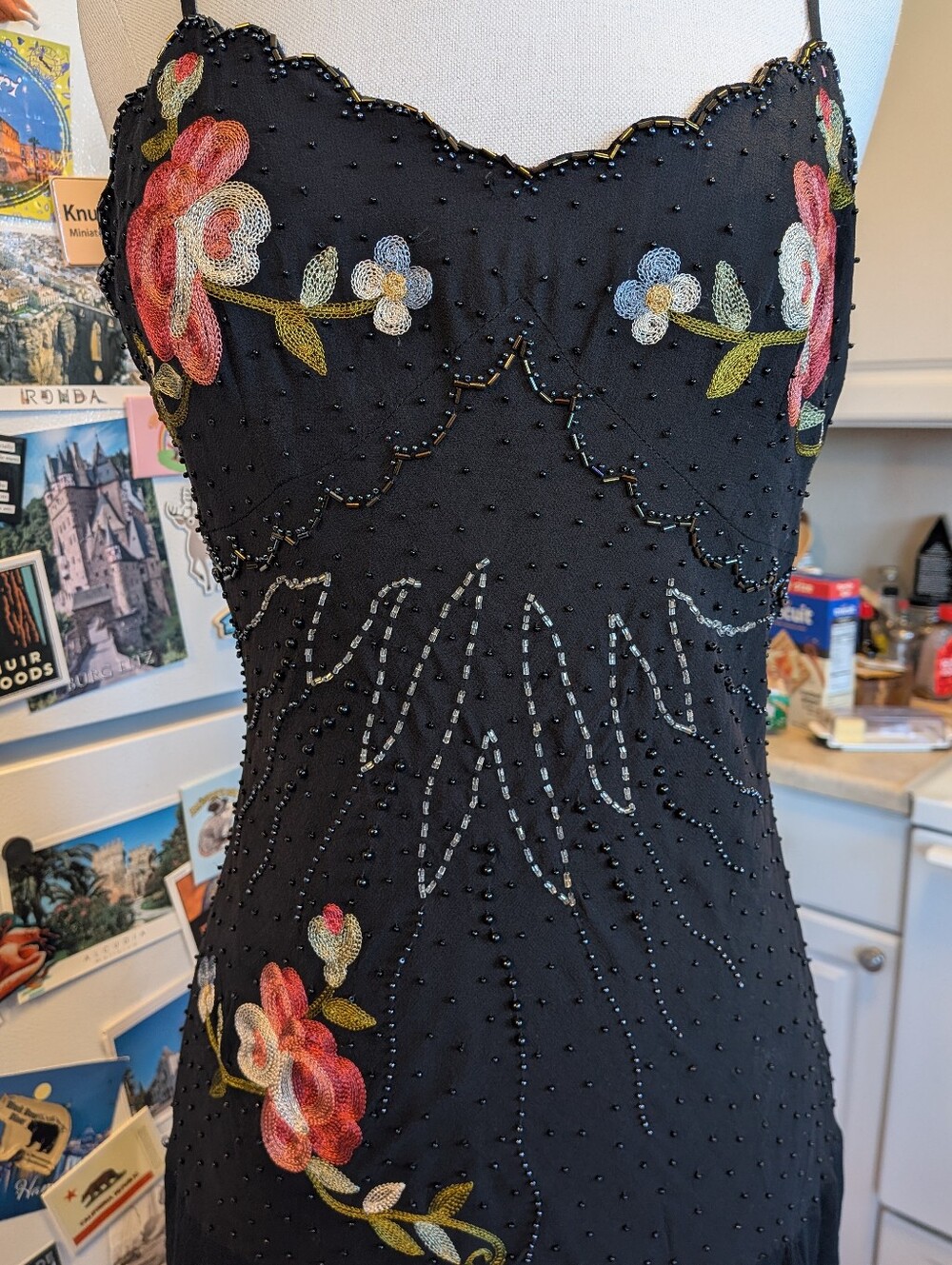 Vintage Beaded & Embroidered Silk Cache Gown - Picture 2 of 14